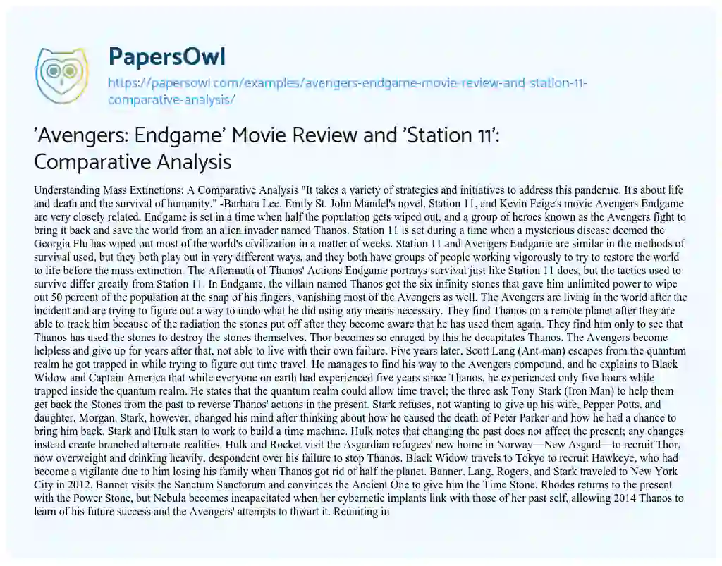 Essay on ‘Avengers: Endgame’ Movie Review and ‘Station 11’: Comparative Analysis