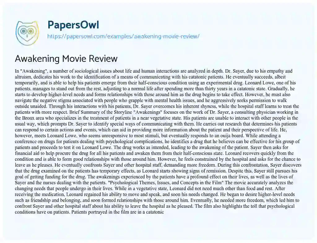 Essay on Awakening Movie Review