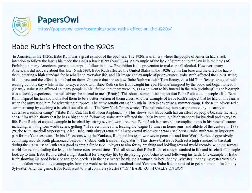 Babe Ruth’s Effect on the 1920s essay