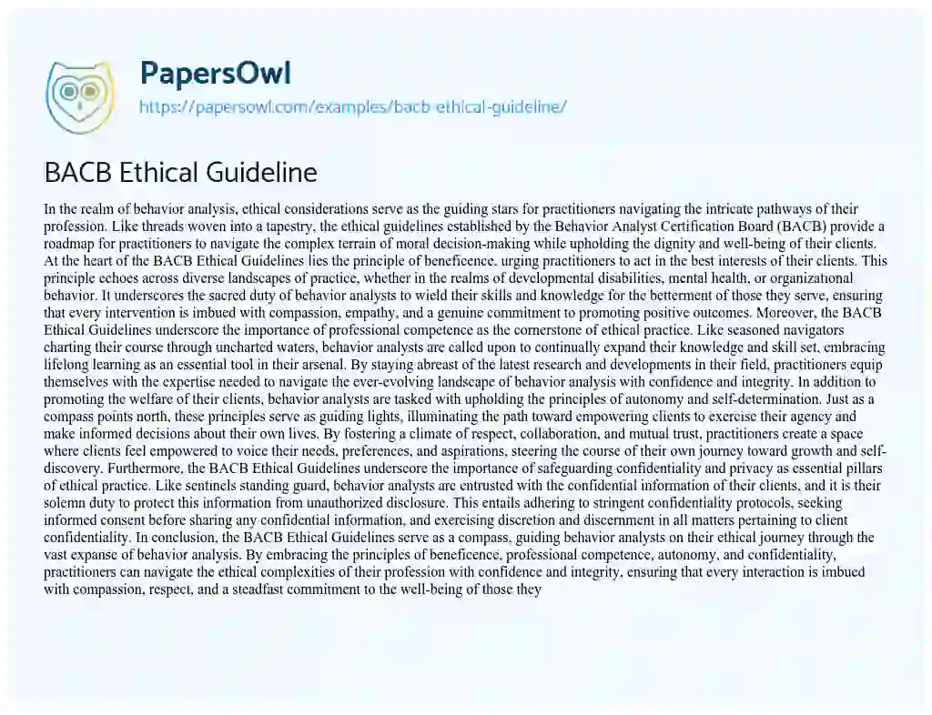 Essay on BACB Ethical Guideline