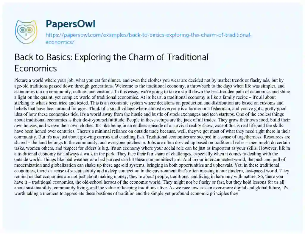Essay on Back to Basics: Exploring the Charm of Traditional Economics