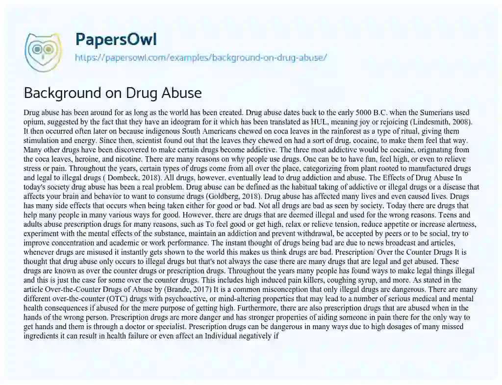 Essay on Background on Drug Abuse