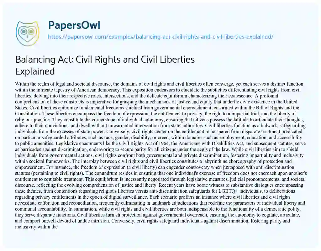 Essay on Balancing Act: Civil Rights and Civil Liberties Explained