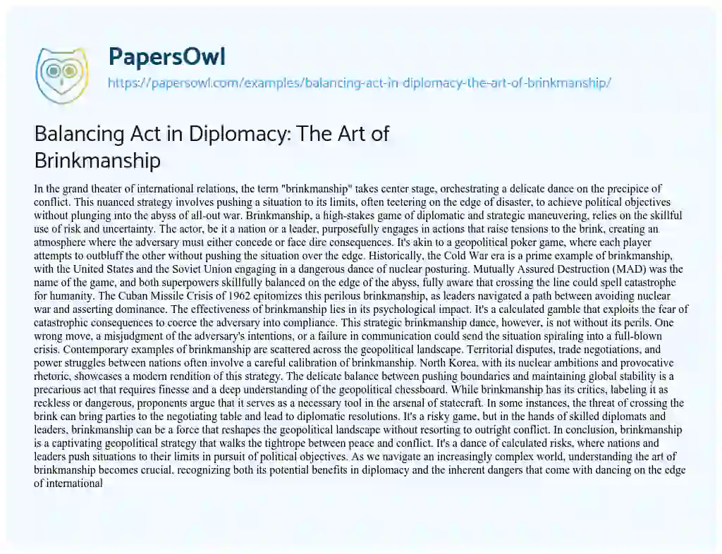 Essay on Balancing Act in Diplomacy: the Art of Brinkmanship