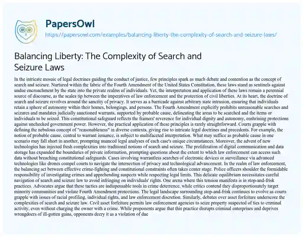 Essay on Balancing Liberty: the Complexity of Search and Seizure Laws