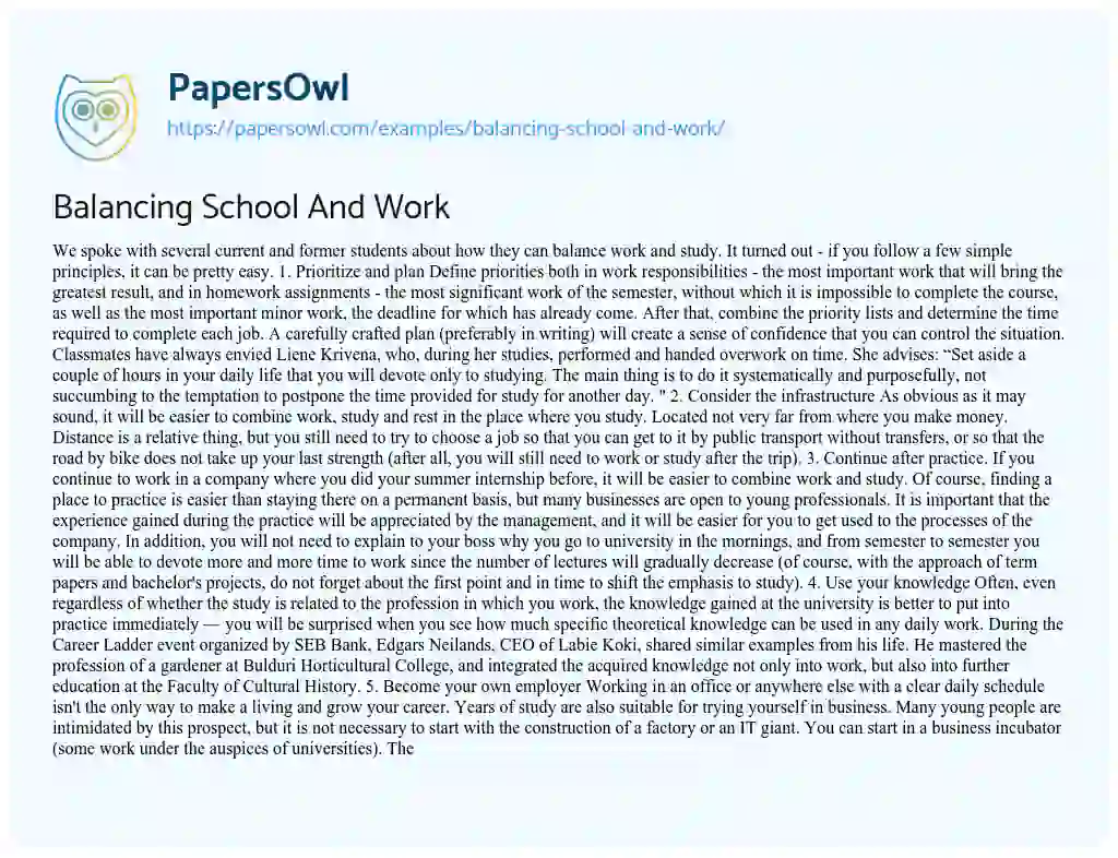 Essay on Balancing School and Work