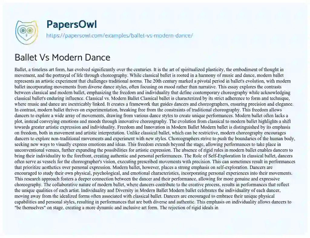 Essay on Ballet Vs Modern Dance