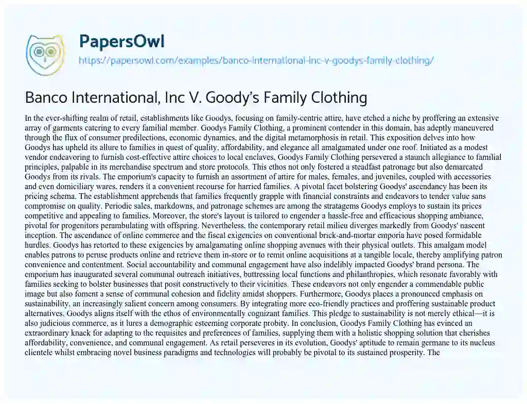 Essay on Banco International, Inc V. Goody’s Family Clothing