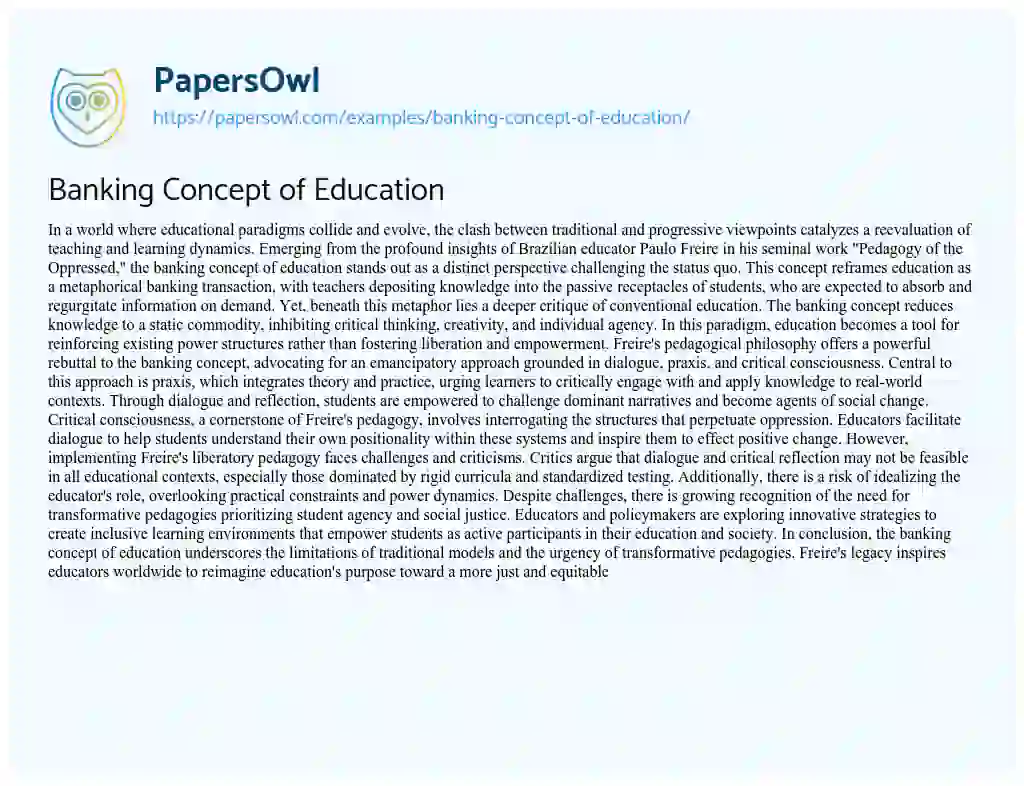 Essay on Banking Concept of Education