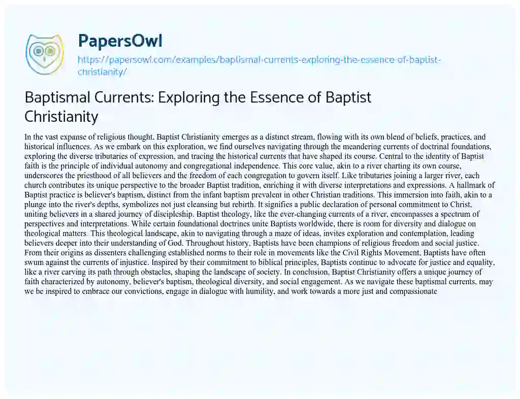 Essay on Baptismal Currents: Exploring the Essence of Baptist Christianity