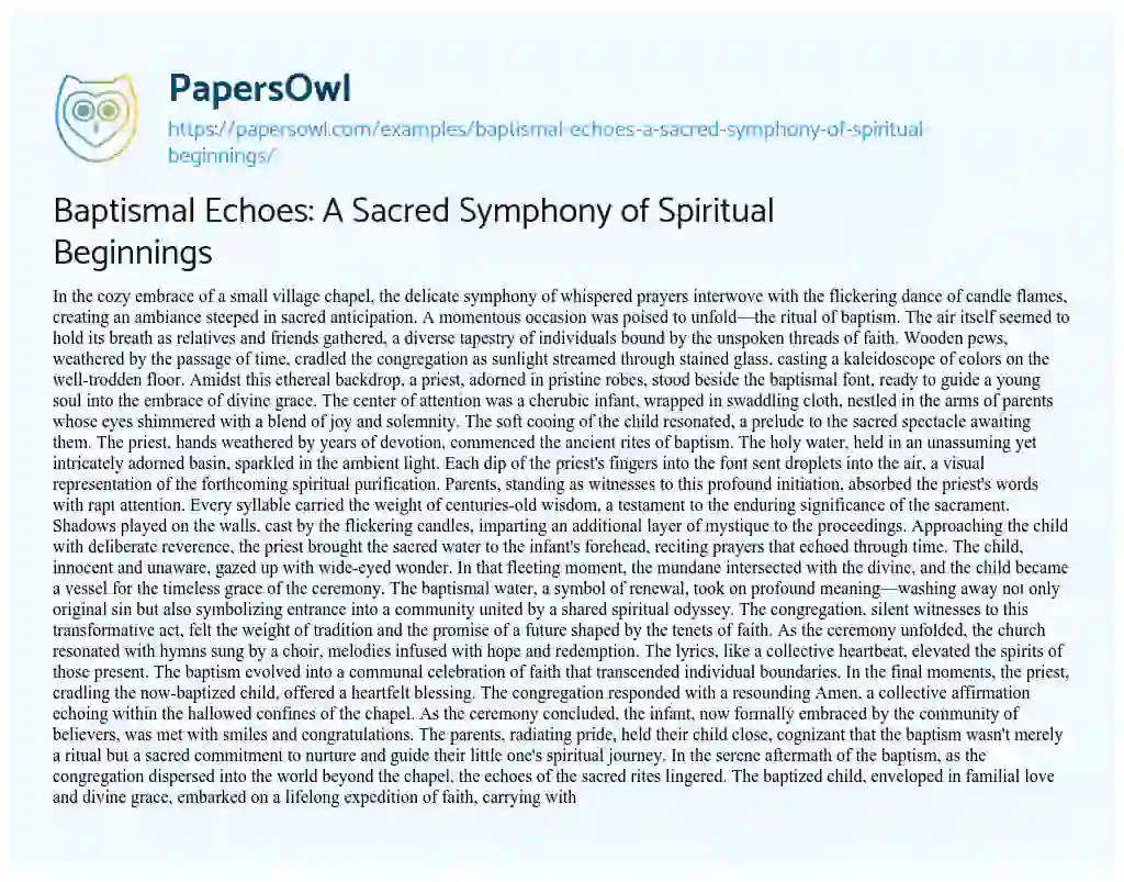 Essay on Baptismal Echoes: a Sacred Symphony of Spiritual Beginnings