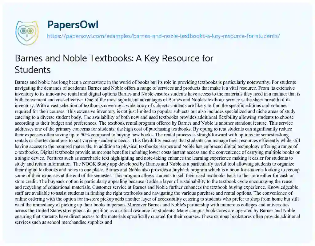 Essay on Barnes and Noble Textbooks: a Key Resource for Students