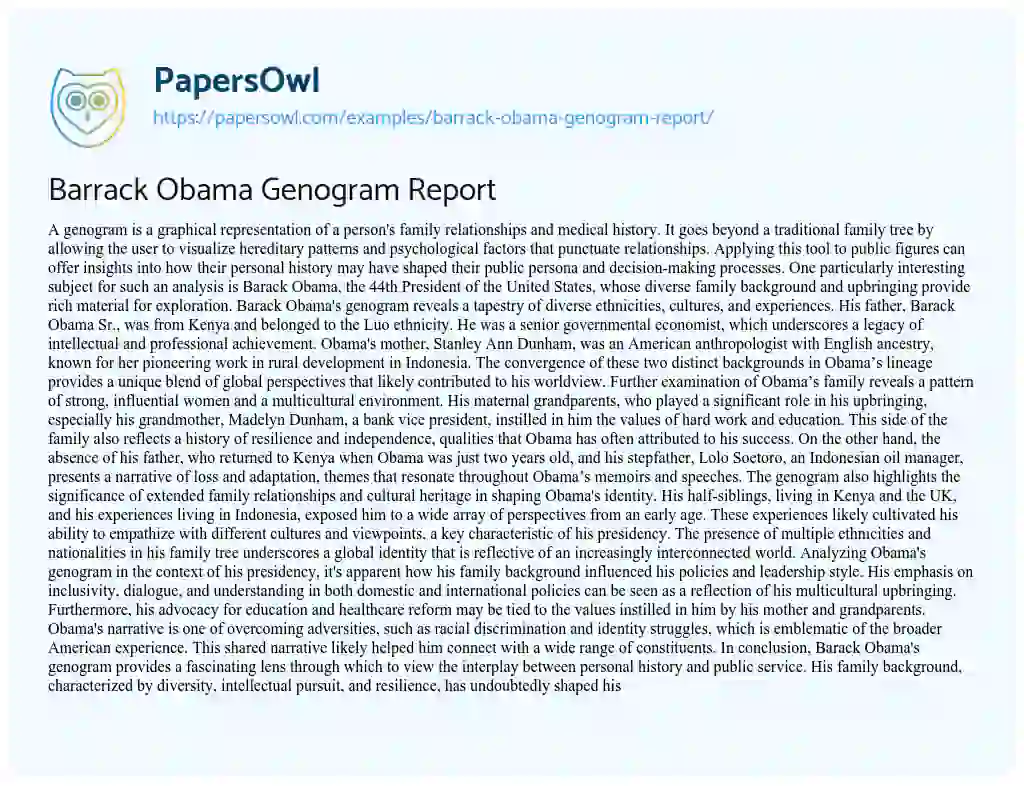 Essay on Barrack Obama Genogram Report