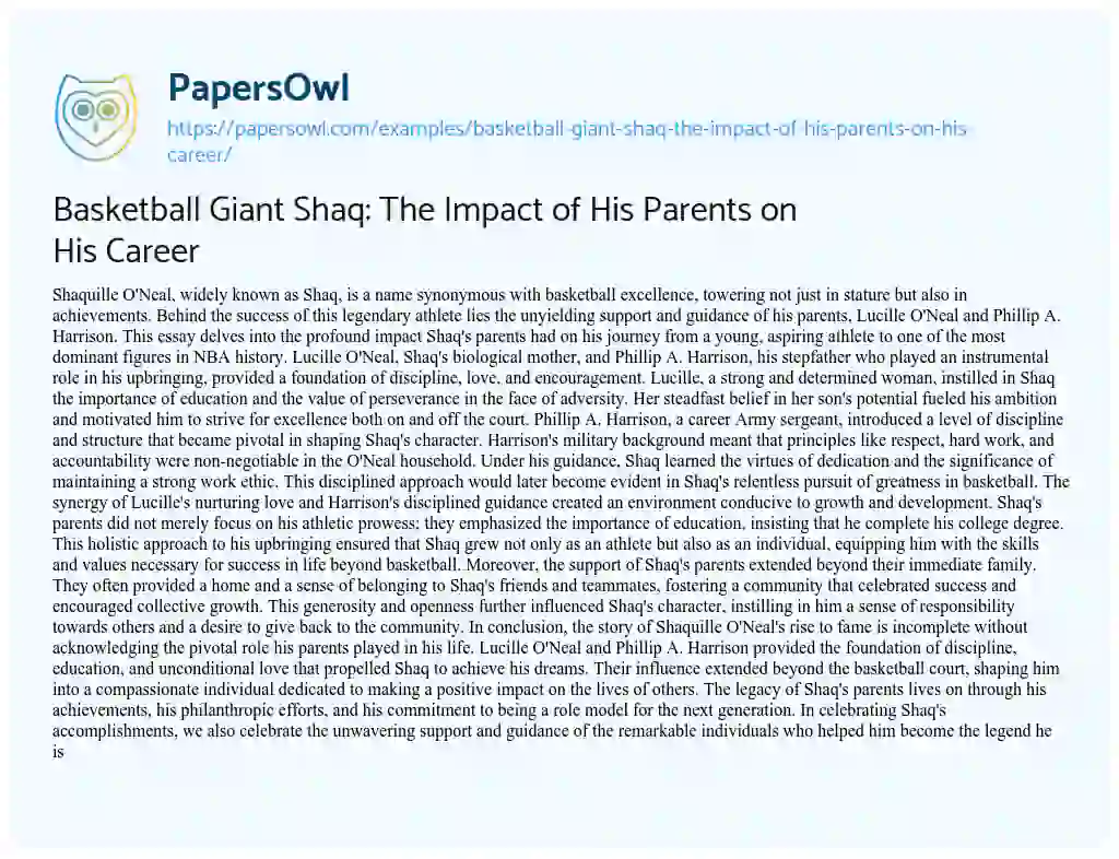 Essay on Basketball Giant Shaq: the Impact of his Parents on his Career