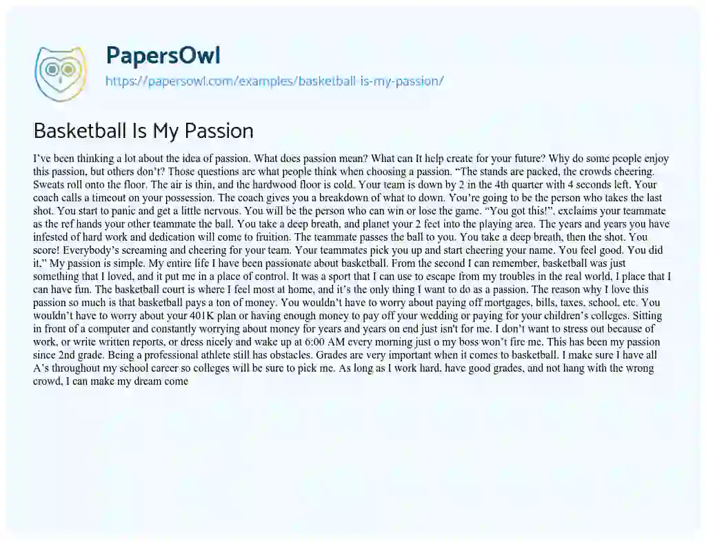 Basketball is my Passion essay