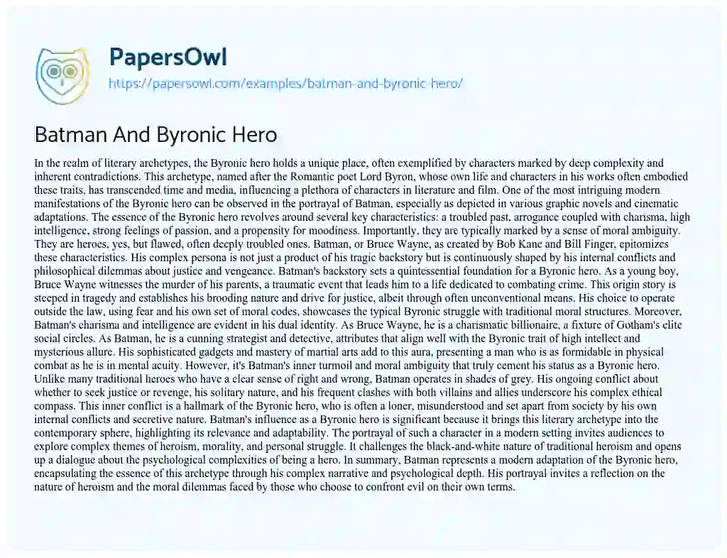 Essay on Batman and Byronic Hero