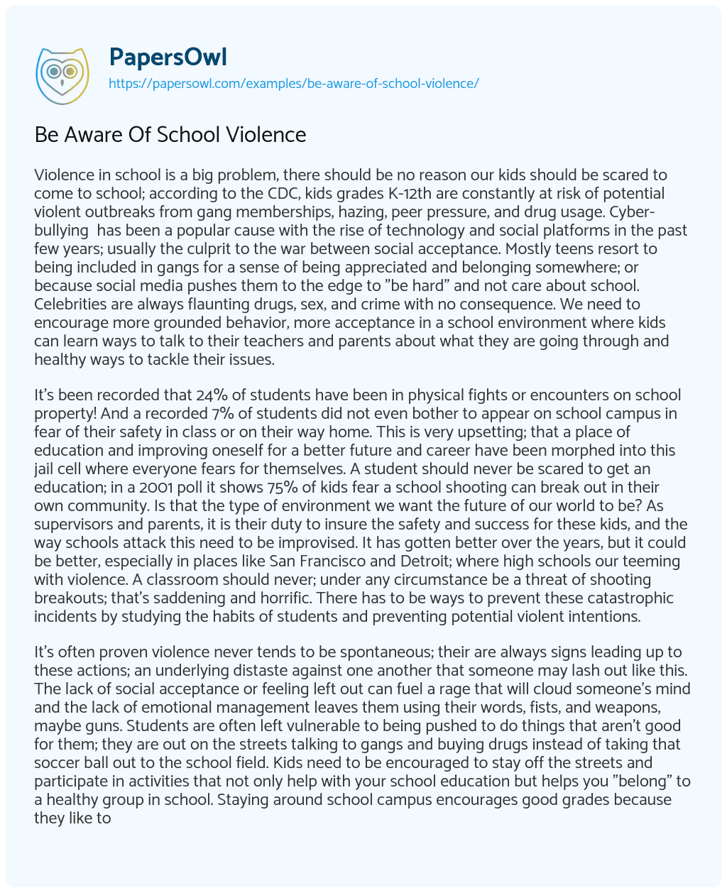 Essay on Be Aware of School Violence