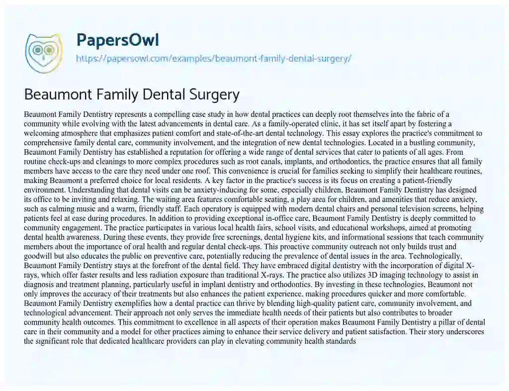 Essay on Beaumont Family Dental Surgery