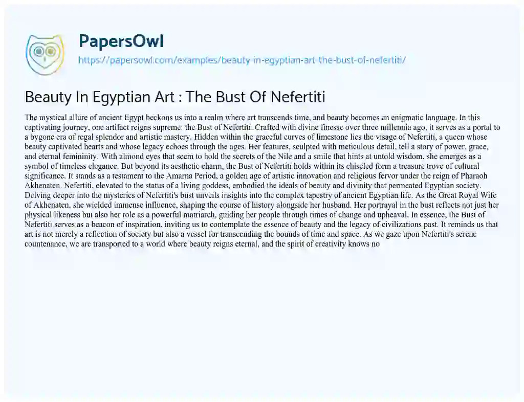 Essay on Beauty in Egyptian Art : the Bust of Nefertiti