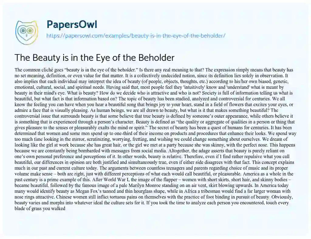 Essay on The Beauty is in the Eye of the Beholder