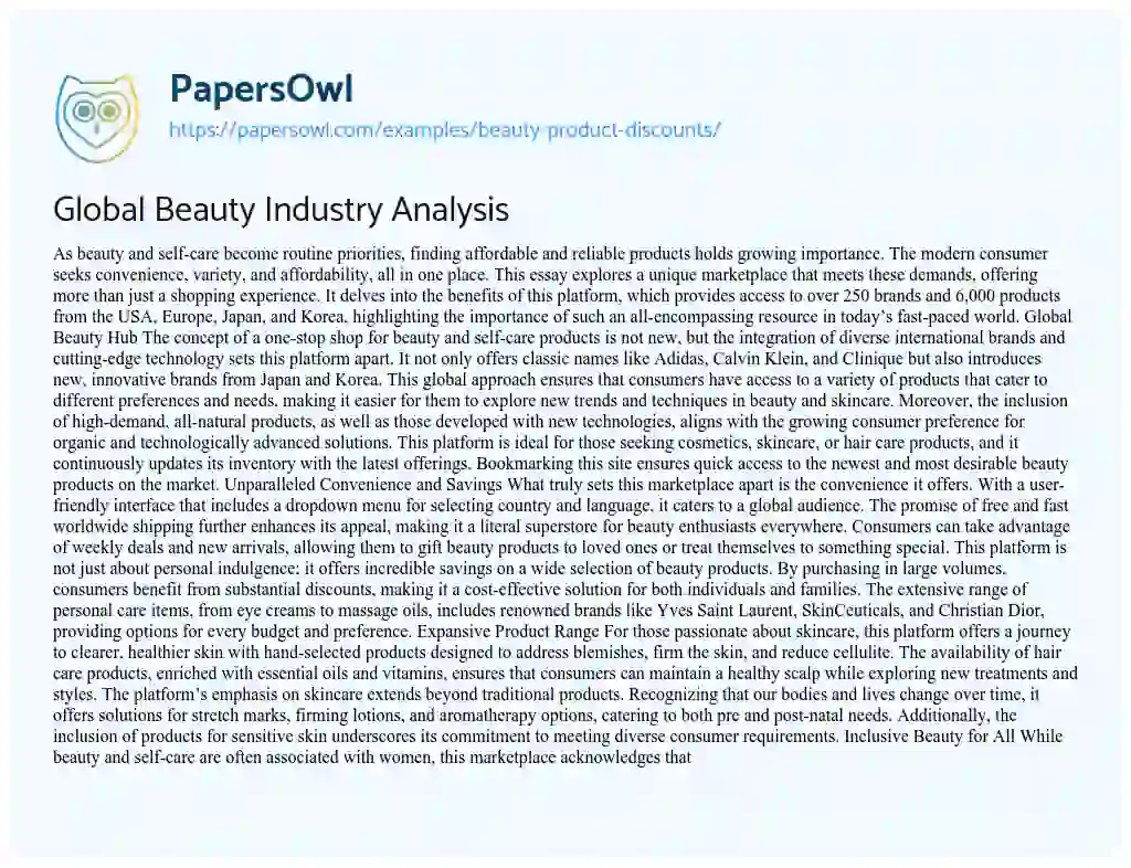 Essay on Beauty Product Discounts