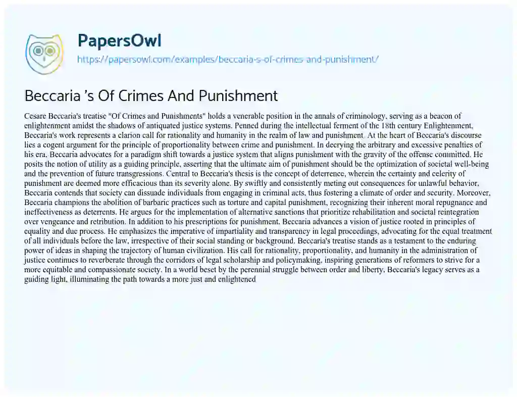 Essay on Beccaria ‘s of Crimes and Punishment