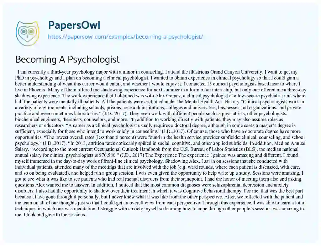 Essay on Becoming a Psychologist