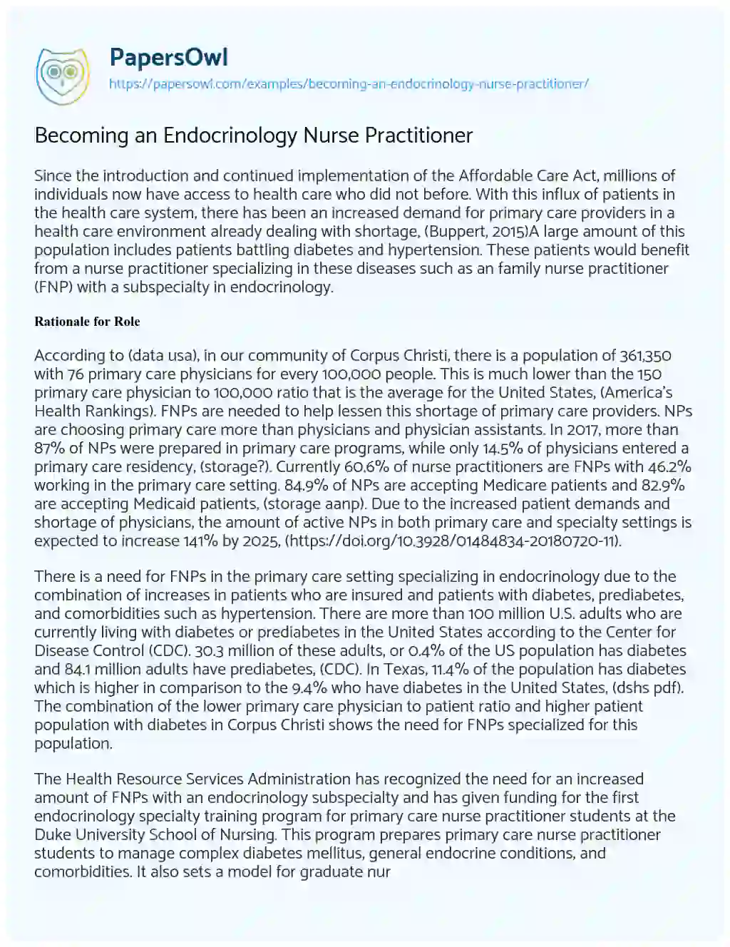 Becoming an Endocrinology Nurse Practitioner essay