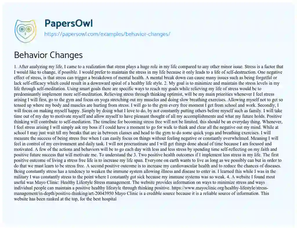 Essay on Behavior Changes