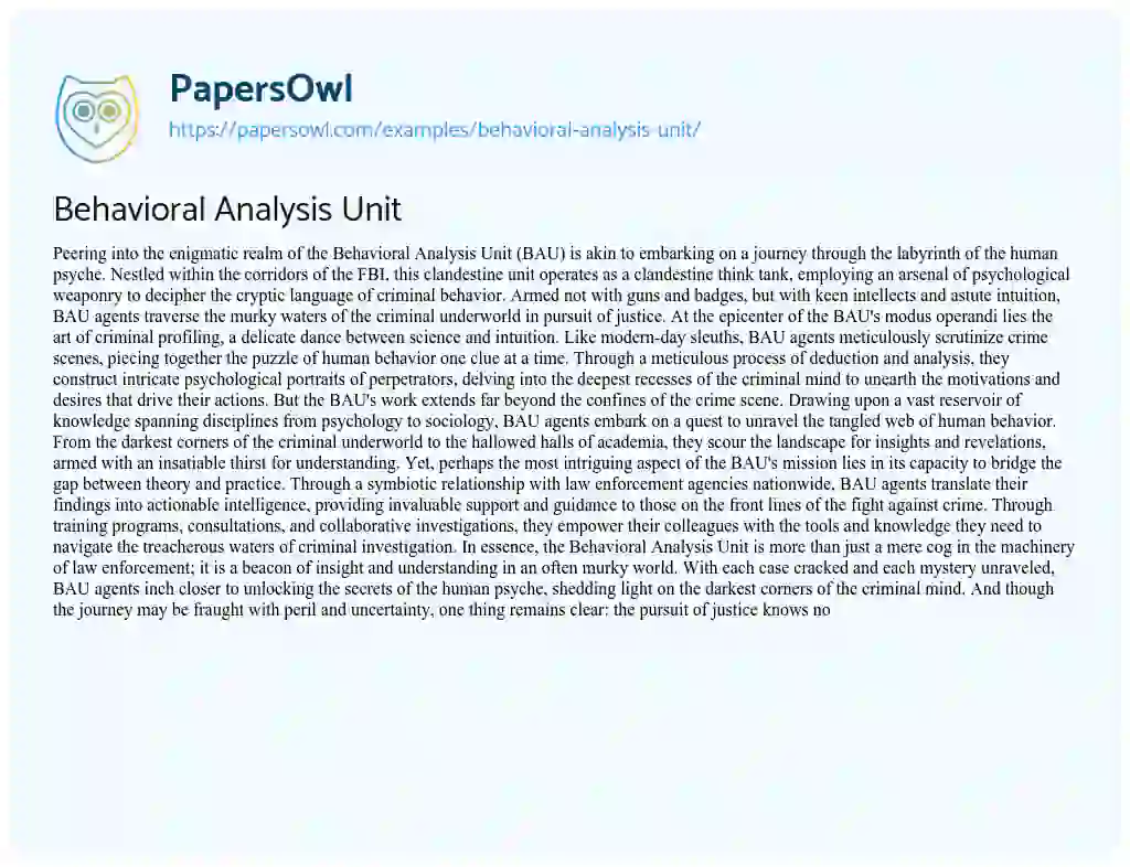 Essay on Behavioral Analysis Unit