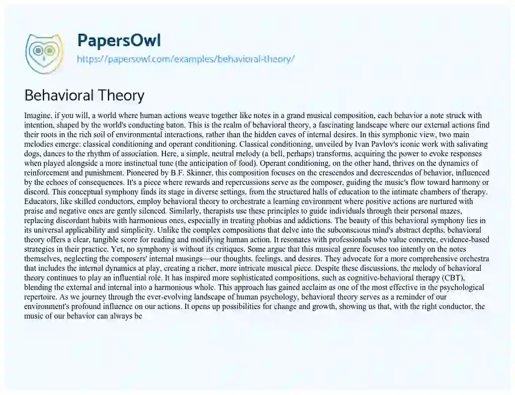 Essay on Behavioral Theory
