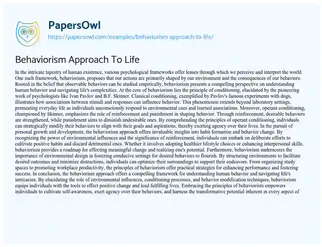 Essay on Behaviorism Approach to Life