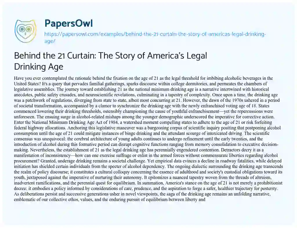 Behind the 21 Curtain: The Story of America's Legal Drinking Age - Free ...