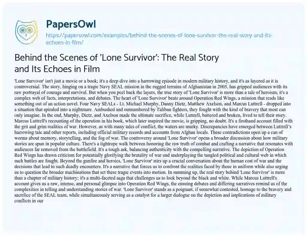 Essay on Behind the Scenes of ‘Lone Survivor’: the Real Story and its Echoes in Film