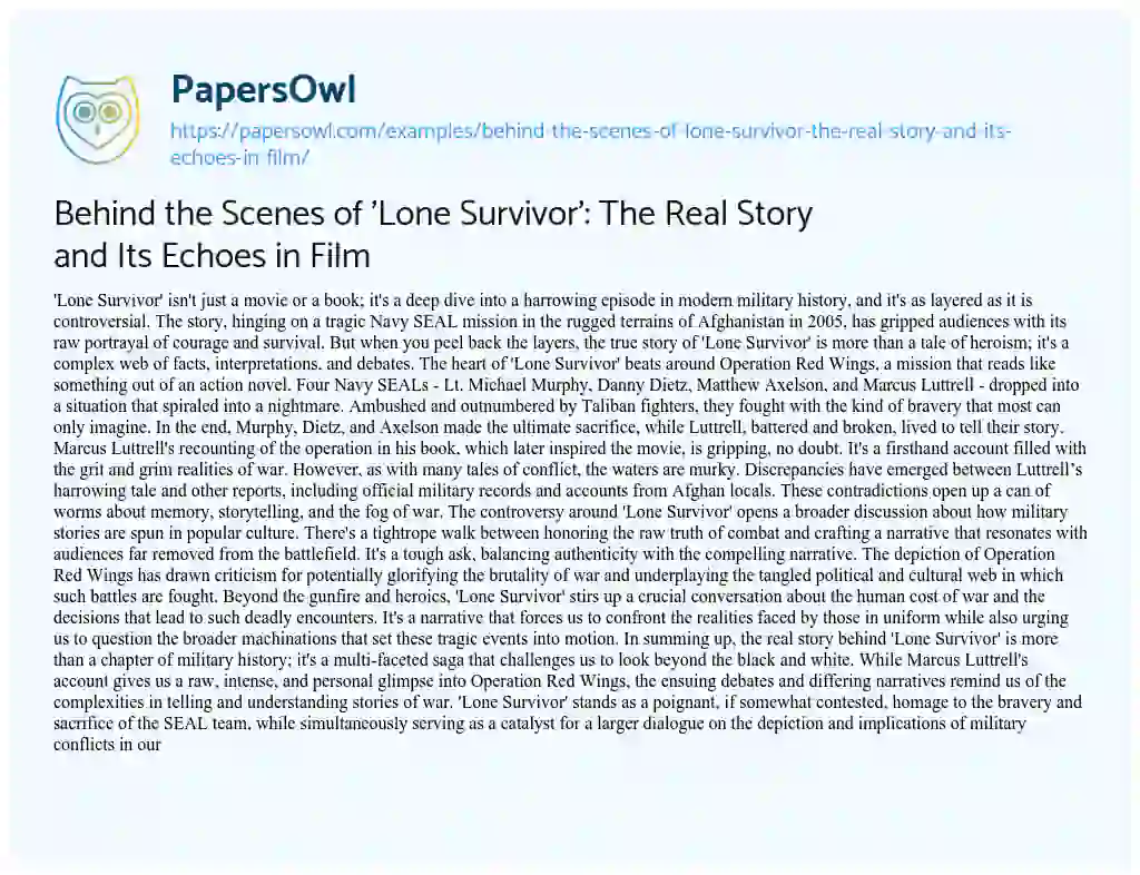 The True Story Behind 'Lone Survivor