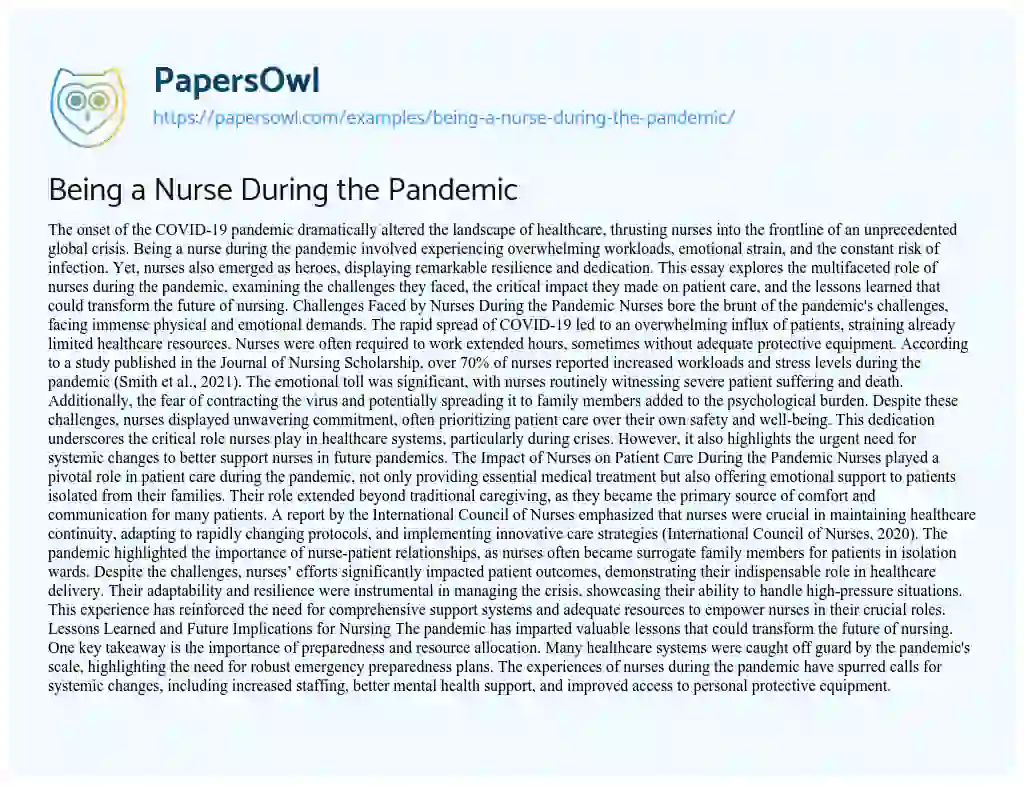 Essay on Being a Nurse During the Pandemic