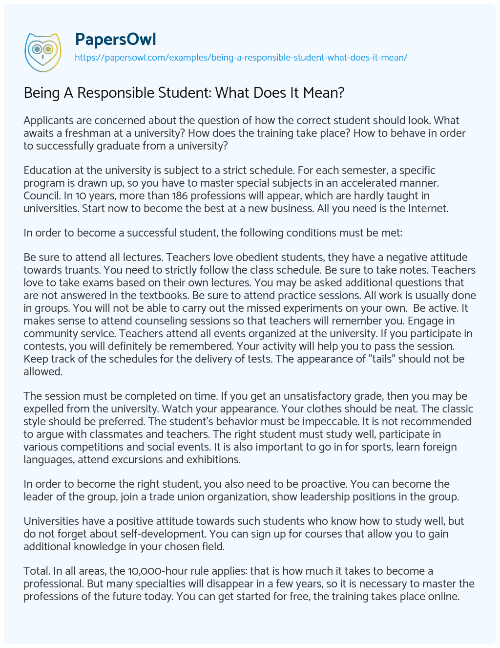 Essay on Being a Responsible Student: what does it Mean?