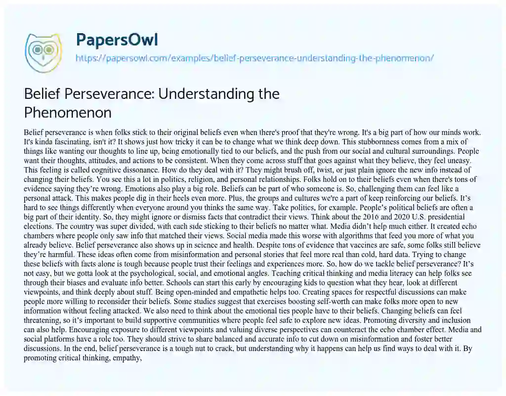 Essay on Belief Perseverance: Understanding the Phenomenon