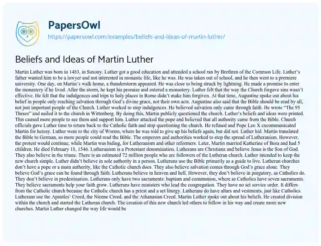 Essay on Beliefs and Ideas of Martin Luther
