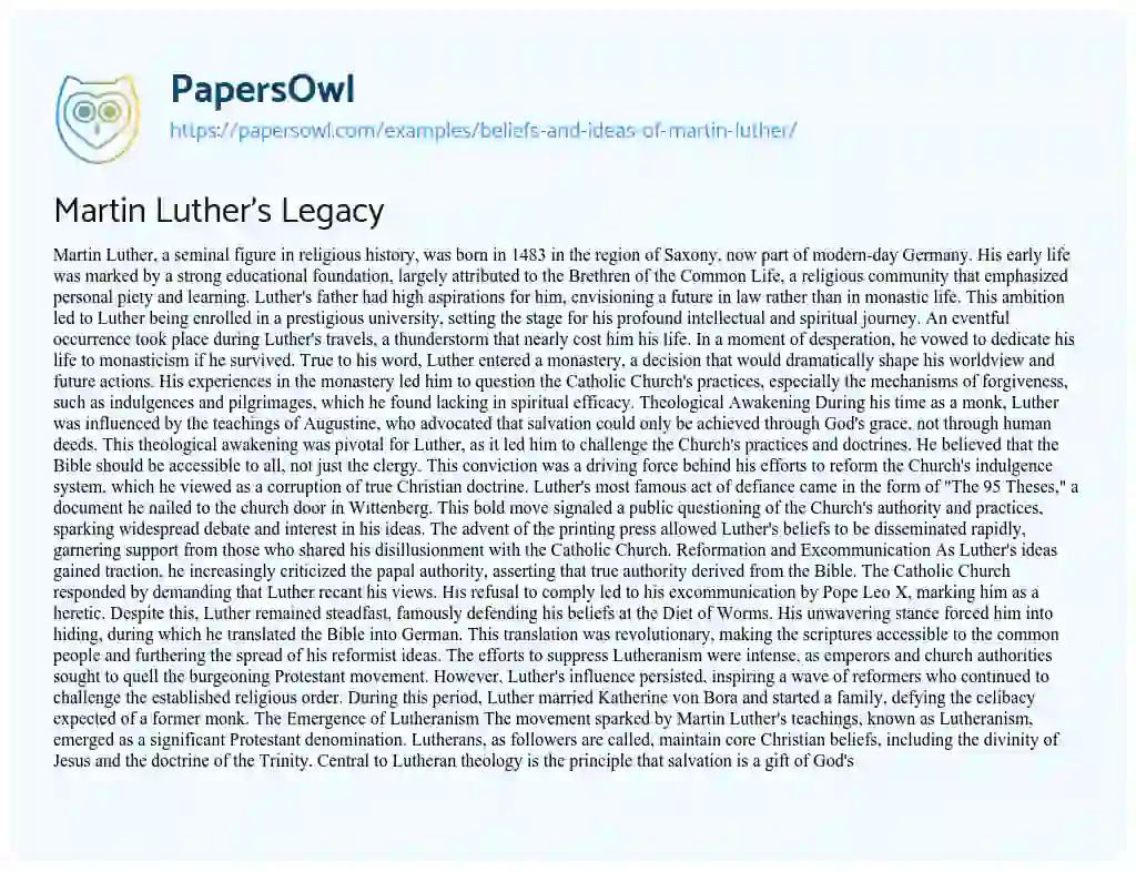 Essay on Beliefs and Ideas of Martin Luther