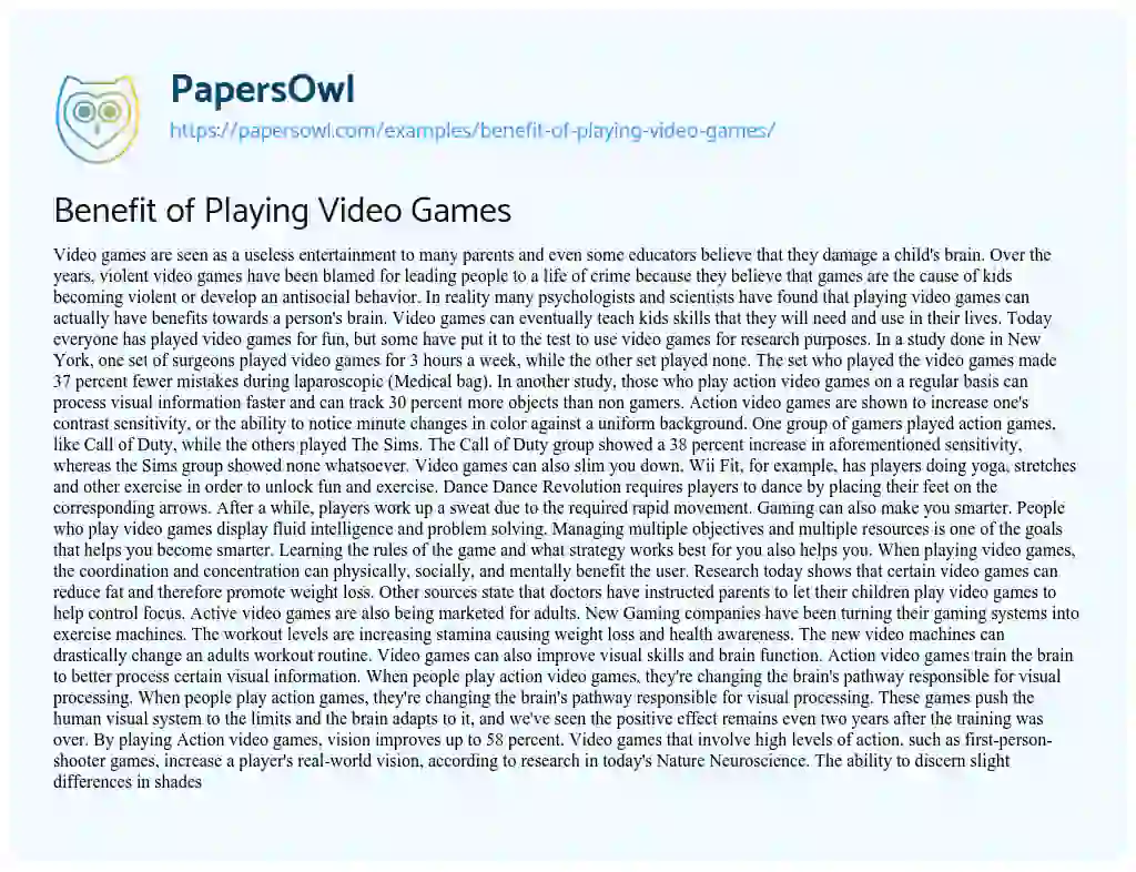 Essay on Benefit of Playing Video Games