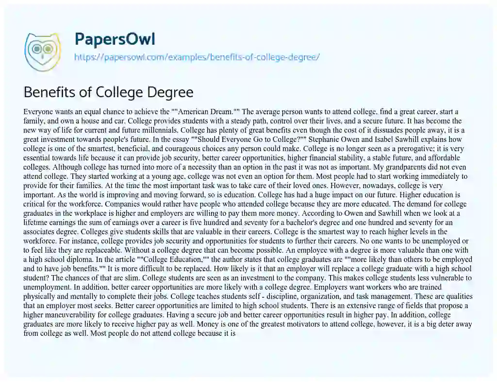 Essay on Benefits of College Degree
