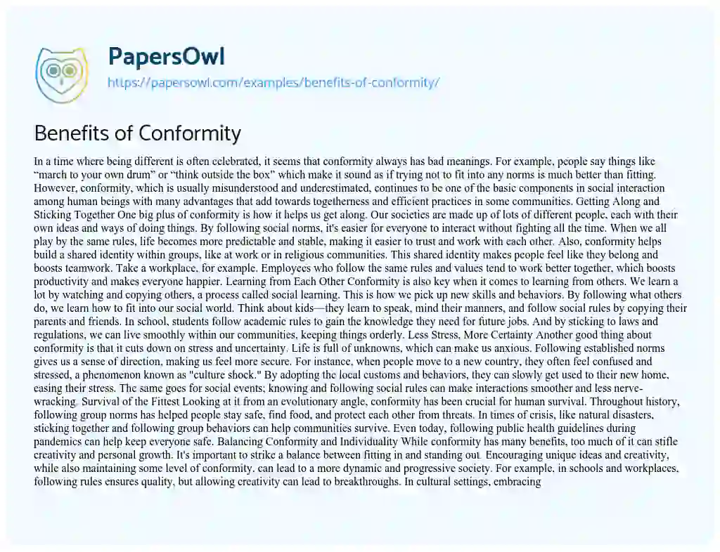 Essay on Benefits of Conformity