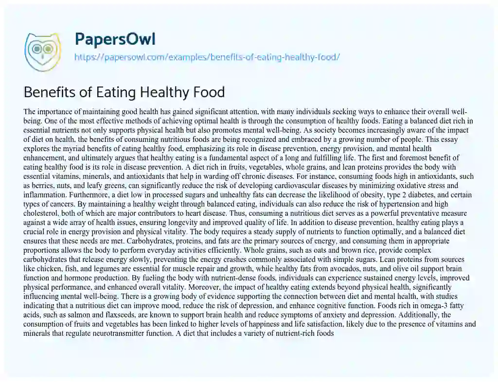 Essay on Benefits of Eating Healthy Food