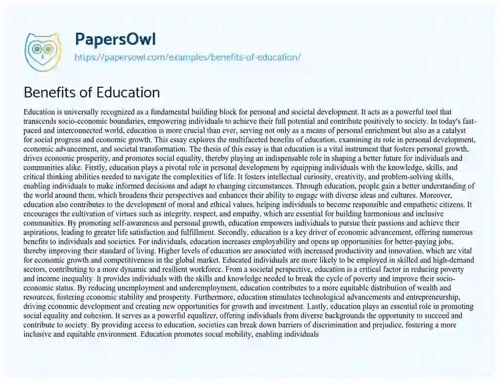 Essay on Benefits of Education