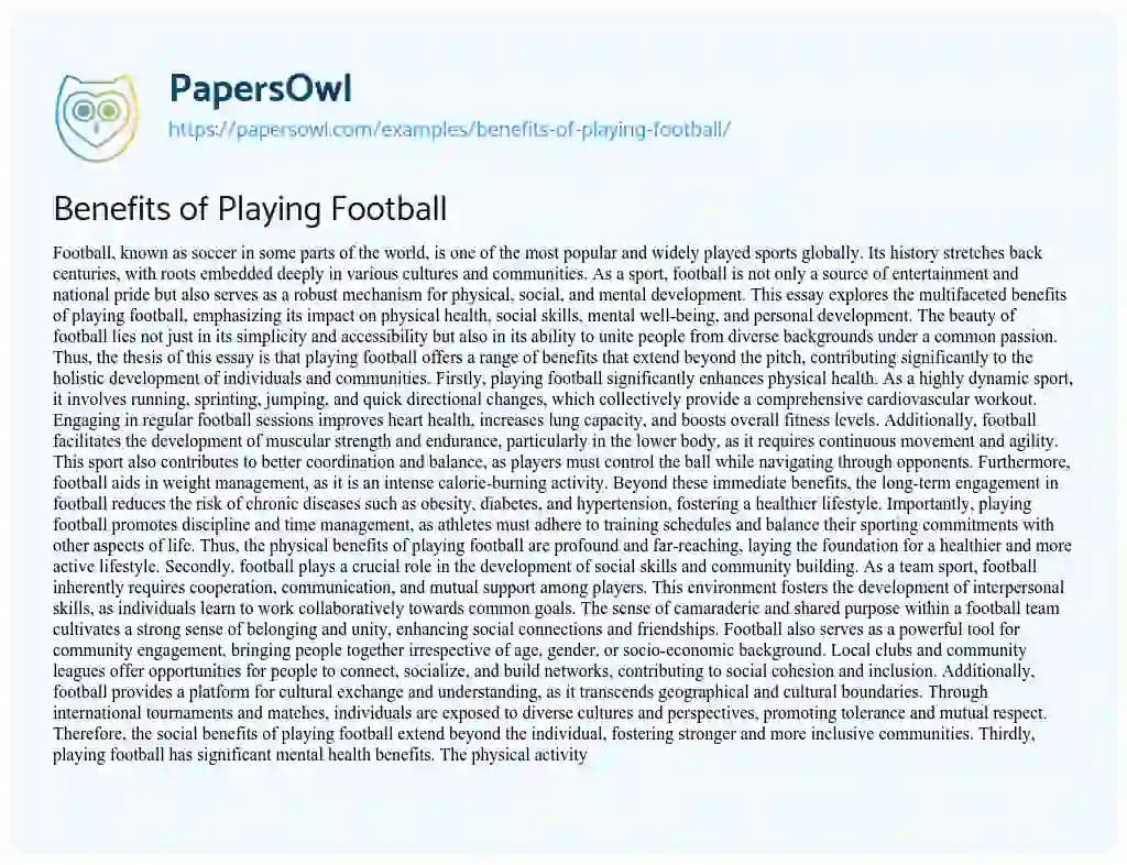 Essay on Benefits of Playing Football