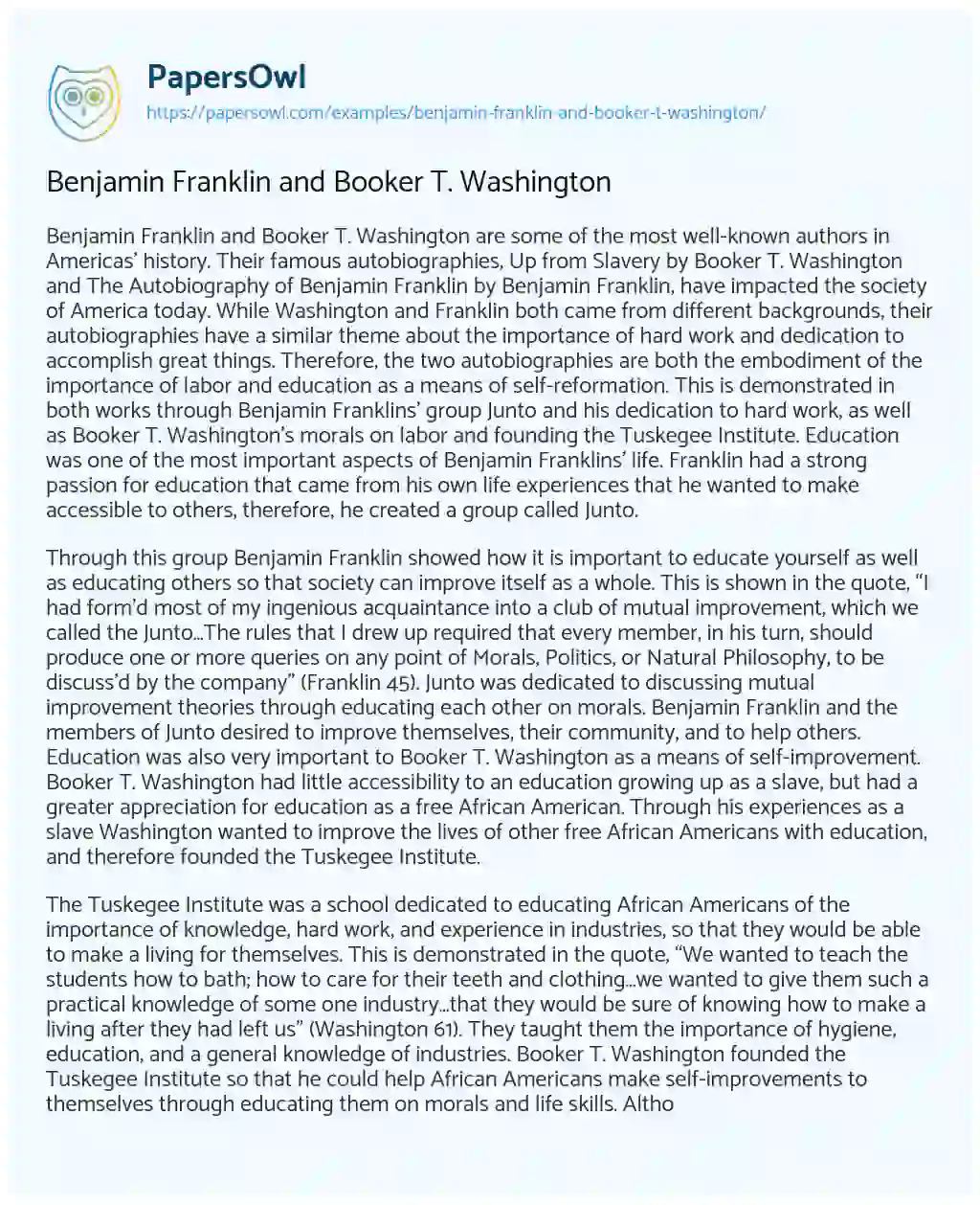 Benjamin Franklin and Booker T. Washington essay