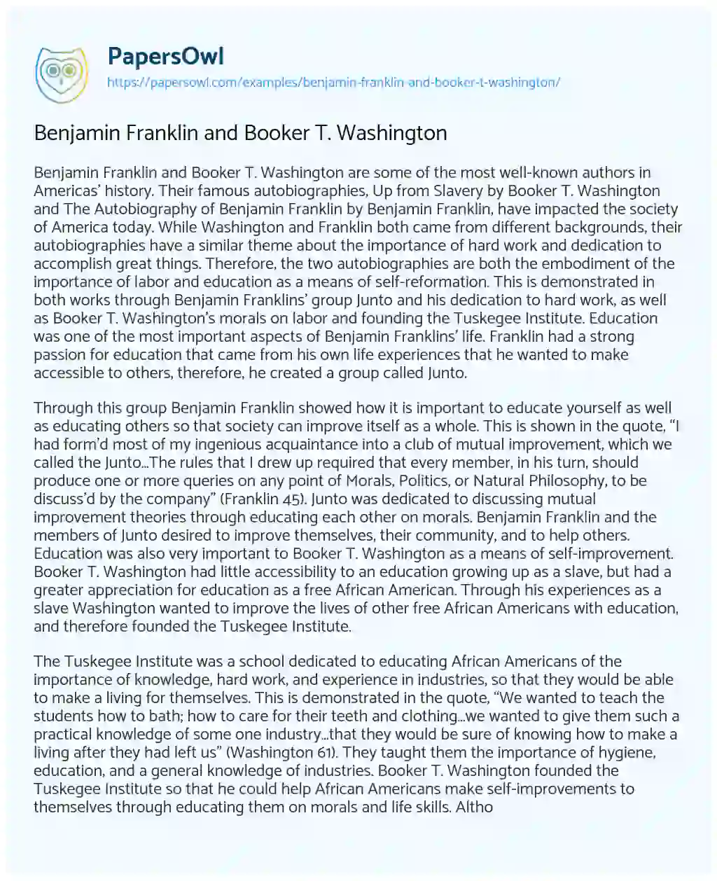 Essay on Benjamin Franklin and Booker T. Washington