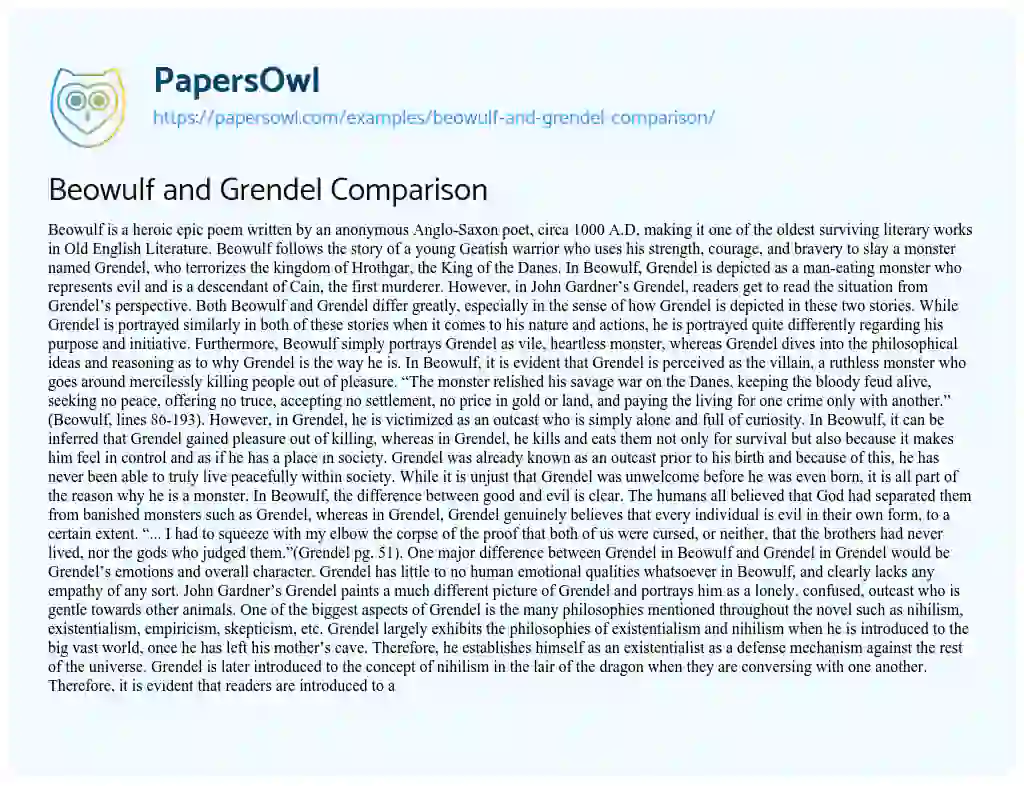 Essay on Beowulf and Grendel Comparison