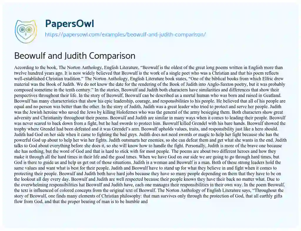 Essay on Beowulf and Judith Comparison